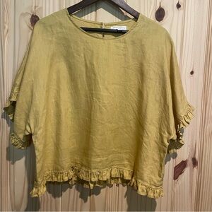 Cynthia Rowley Mustard Linen Ruffle Blouse Size Large